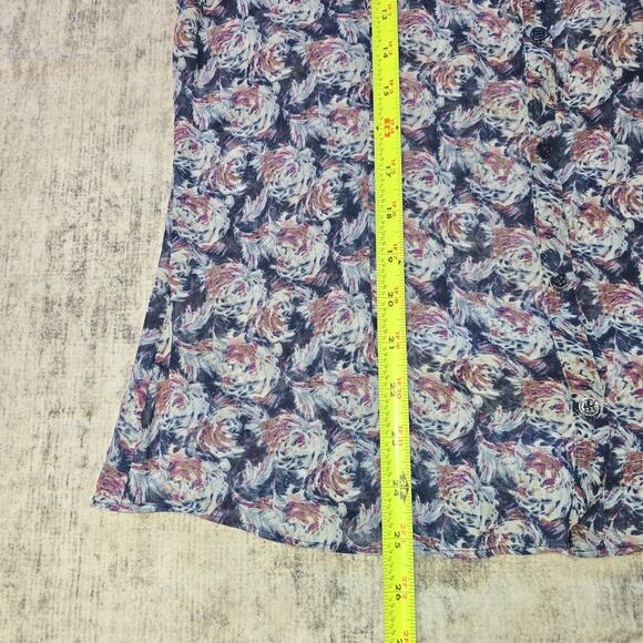 Armani Exchange Silk Top Womens Large Blue Artsy Split Sleeve Blouse Career Work - Picture 7 of 9